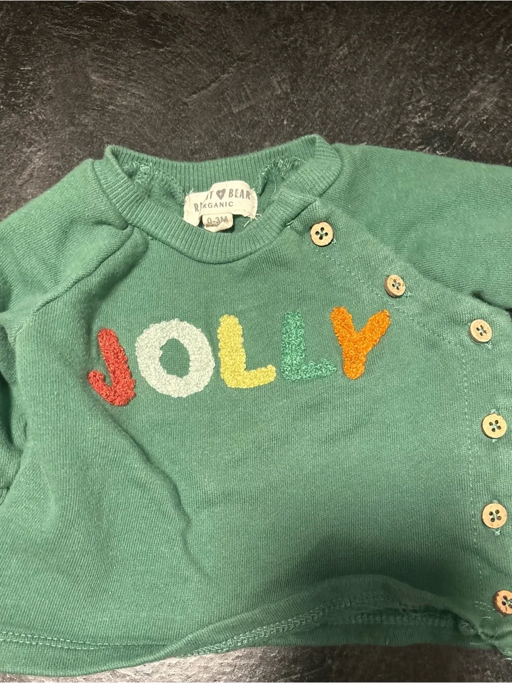 Green Baby Sweat Set with Colorful 'JOLLY' Embroidery festive outfit 0-3 months